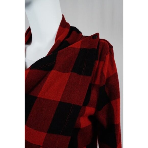 The Limited Buffalo Check Plaid Cardigan Poncho Wrap Black Red Size Small - Picture 3 of 8